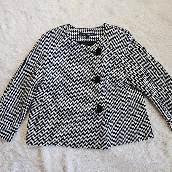 AK Anne Klein Women's Houndstooth Jacket Coat 3 side Buttons Size: 6 - Picture 2 of 9